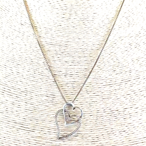 Genuine 💎 DIAMOND 💕 Hearts w/Box Chain. Vtg Artisan Signed 925 Sterling Silver - Picture 3 of 8